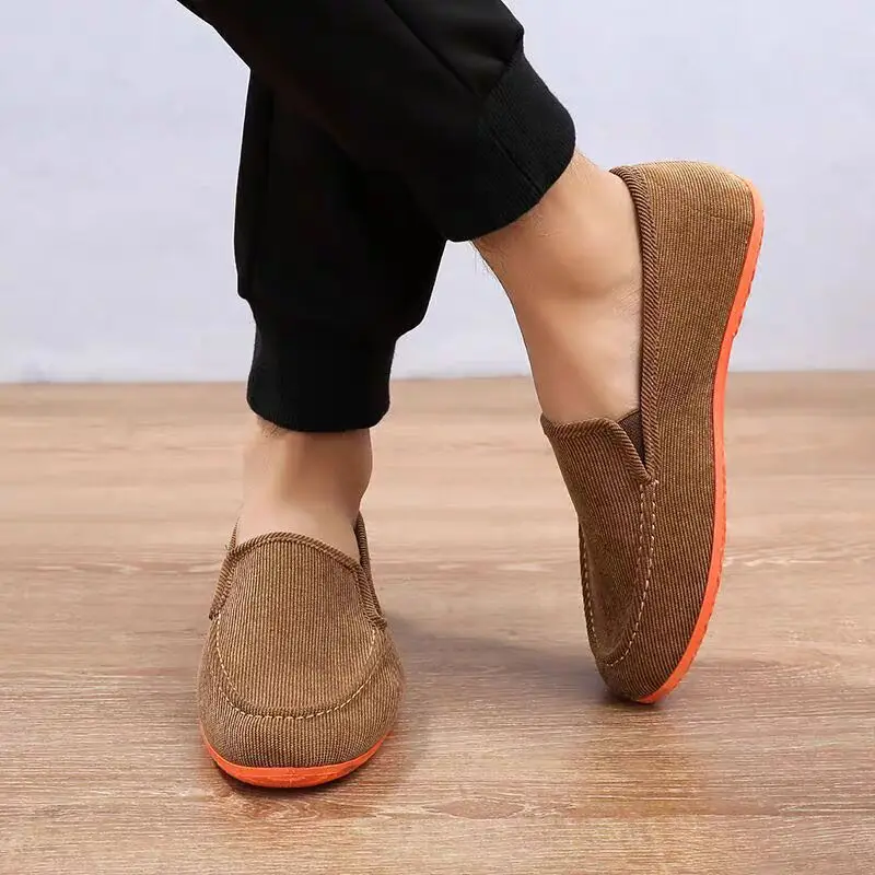 Stijlvolle Oranje Onderkant Papa 'S Loafer Heren Canvas Sneakers Comfortabele Heren Casual Rijschoenen