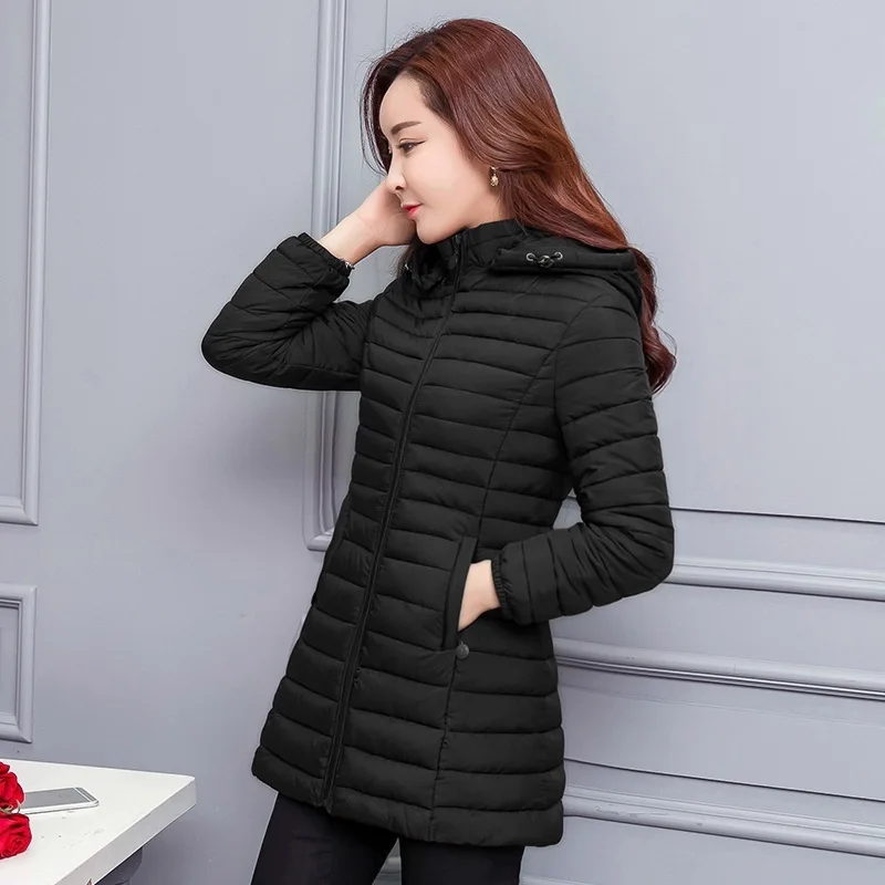 2025年韓国風ミドル丈レディース中綿コート、スリムフィット中綿ジャケット、大きいサイズダウン中綿ジャケット