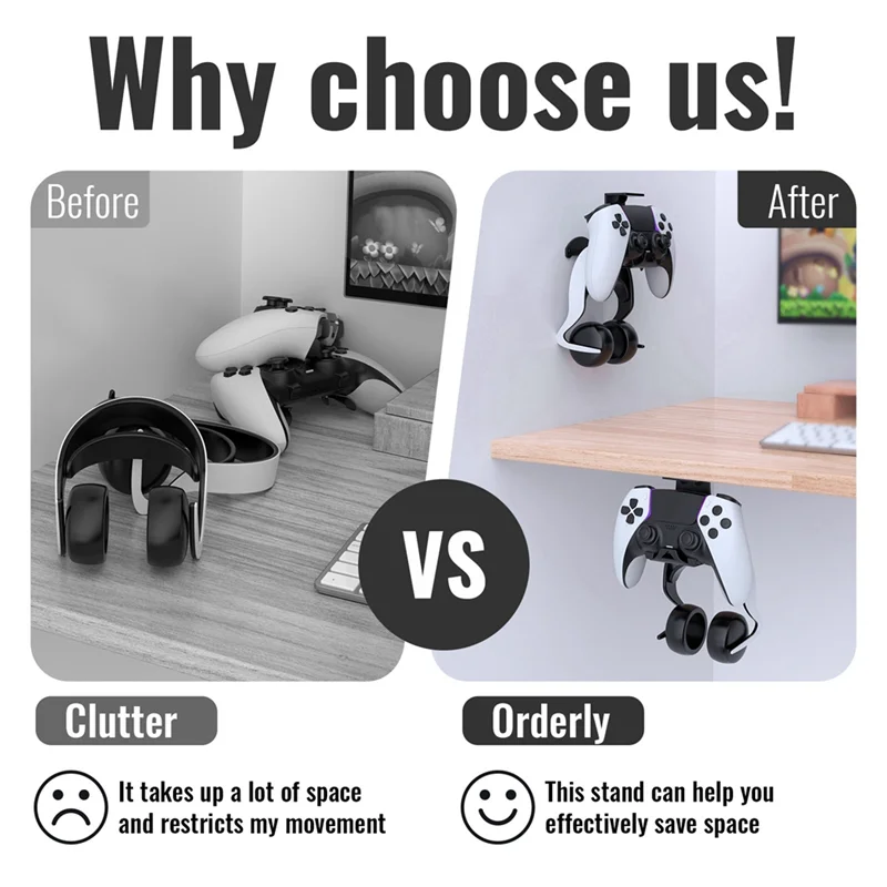 دعامة حامل مثبتة على الحائط لجهاز PS5/PS4 // دعامة تخزين سفلية للطاولة باللون الأسود
