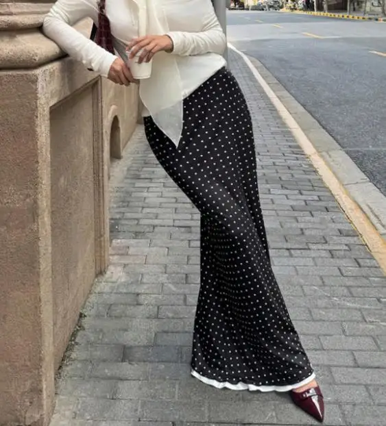 

Autumn and Winter Polka Dot Slim Fit Half Skirt One Step Skirt Fashionable Retro Printed Elegant Slim Fit Skirt for Women