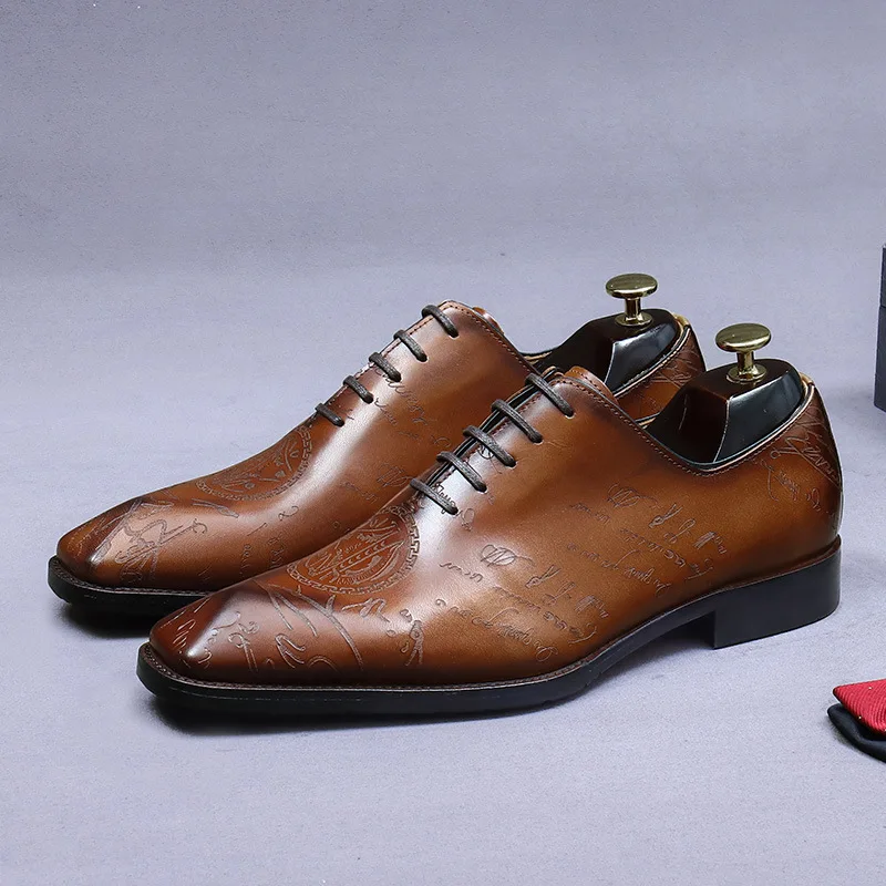 

High Quality Mens Wedding Dress Shoes Pointed Genuine Leather Men's Oxford Shoes Lace Up Business Formal Shoes For Men