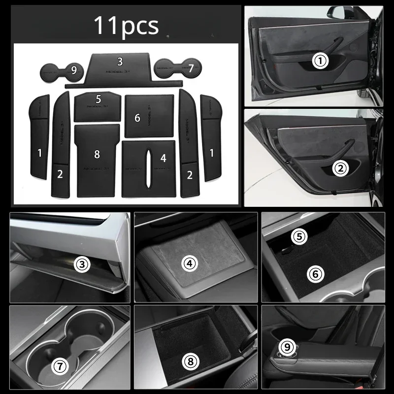 

Anti-Slip Cup Mat For Tesla New Model3 Highland 2024 Gate Slot Mats Leather Pads Rug Non-Slip Car Stickers Interior Accessories