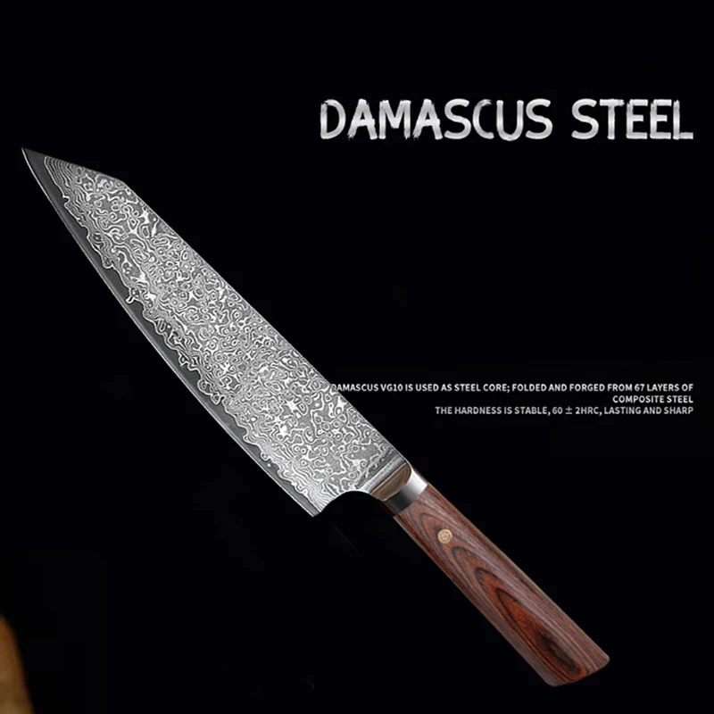 

Kiritsuke Damascus Knife 67 Layers Damascus VG10 Steel Sharp Cleaver Sashimi Sushi Fish Slicing Chefs Kitchen Knives Wood Handle