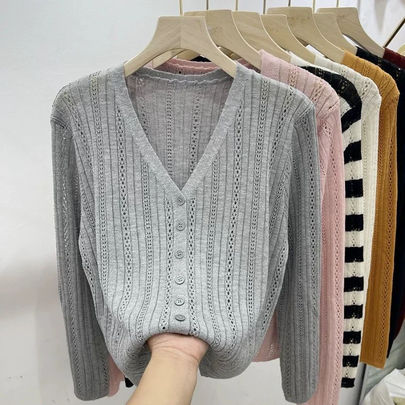 

New Design Sense Hollow Knitted Cardigan Long Sleeves for Women Large Size Fat Mm Unique Top for Women