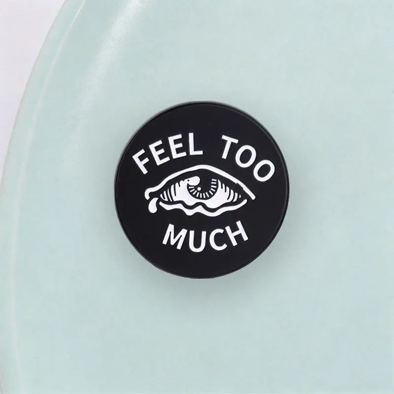 Round Dark Crying Eyes English Metal Brooch Emotion Letter Badge Backpack Clothing Creative Pin