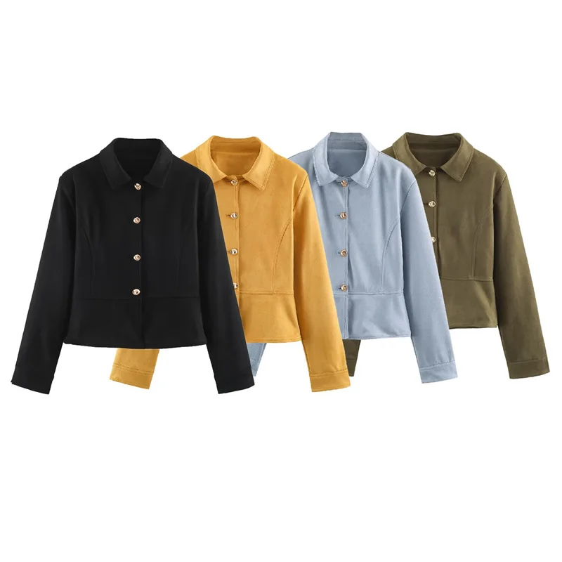 Guobioziy Women's Jacket 2026 Autumn/Winter New Solid Color Long Sleeve Padded Shoulder Suede Effect Parka Stylish and Trendy