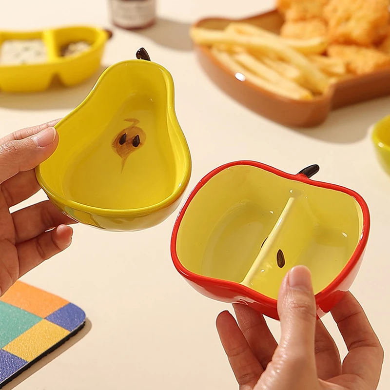 Sauce Dish Ceramic Lovely Dip Dish Fruit Shape Snack Plate Household High Appearance Level Sub-grid Small Material Snack Plate