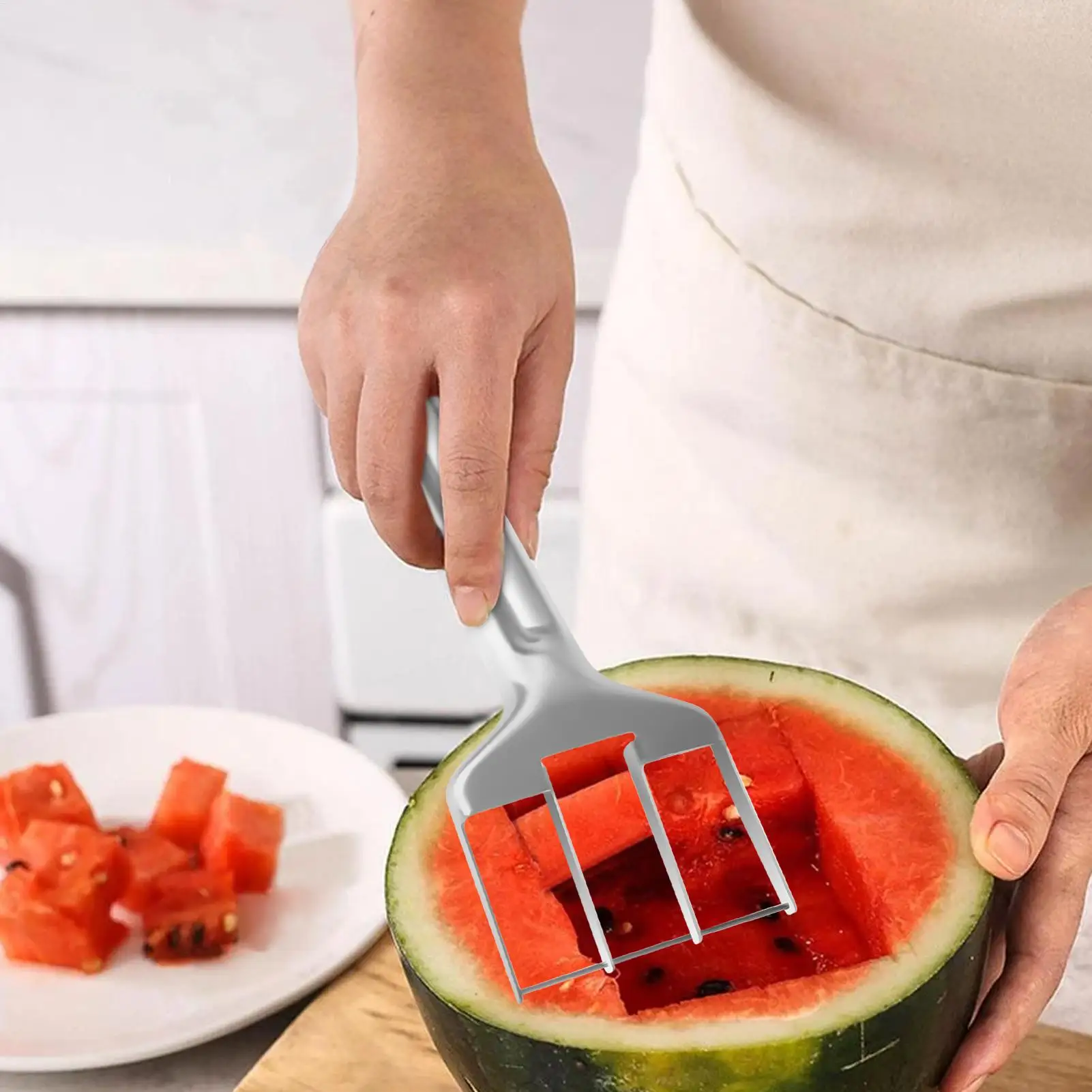 Watermelon Cutter Three-Cut Watermelon Fork Kitchen Gadget Stainless Steel Fruit Cutter for Daily Salads Desserts Platter Home