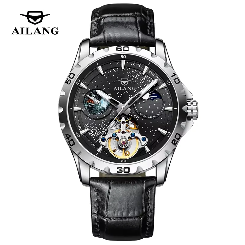 AILANG 2026 New Original Starry Sky Design Watches Automatic Mechanical Waterproof Moon Phase Skeleton Tourbillon Wrist Watches