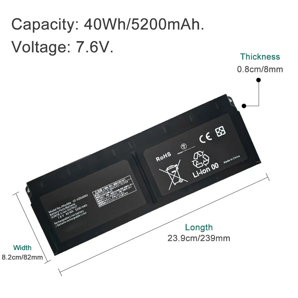 BOTODA CF-VZSU0XU Laptop Battery for Panasonic CF-XZ6 CF-XZ62 CF-XZ6C CF-XZ6D CF-XZ6L CF-XZ6T CF-XZ6U 7.6V/40Wh-5200mAh