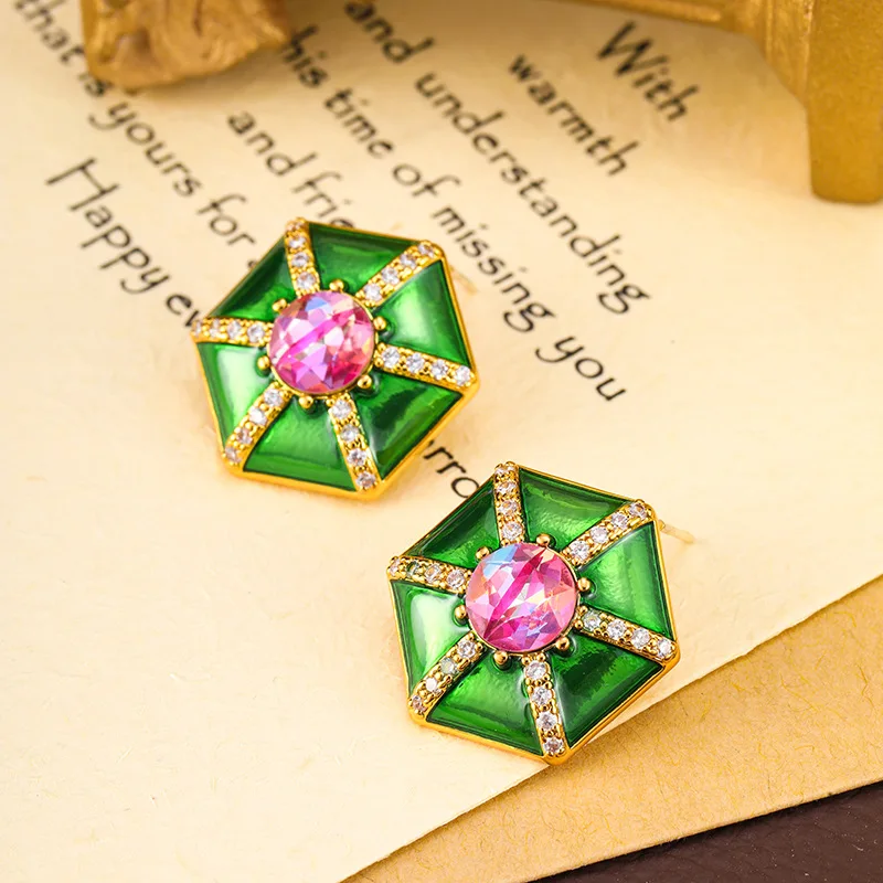 

Retro drip glaze crystal fashion high sense niche temperament earrings jewelry