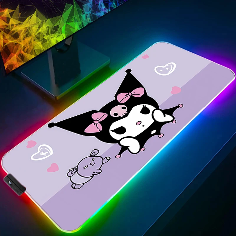 

RGB Mouse Pad K-kuromi gamer Large LED Keyboard NonSlip Rubber Computer Carpet Desk Mat PC Gamer Backlight xxl kawaii MousePad
