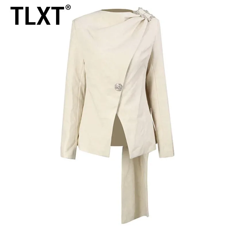 

TLXT Elegant Women's Asymmetric Blazer Single Button One Shoulder Drape Jacket Formal Dressy Coat With Brooch Pin 2025 New