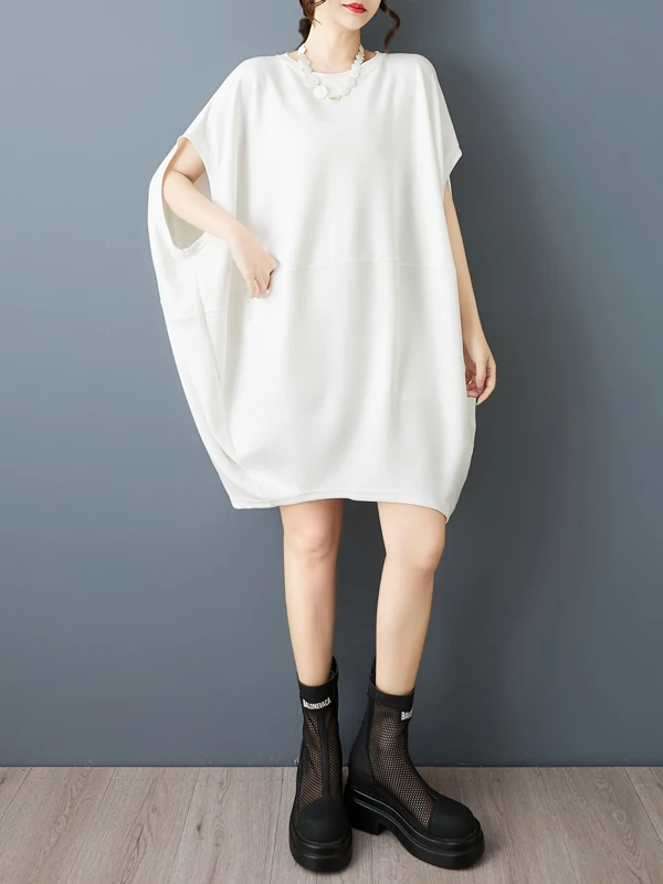 Été décontracté chauve-souris Sve t-shirt Dr femmes haute rue ventre ample couvrant mi-long décontracté Dr