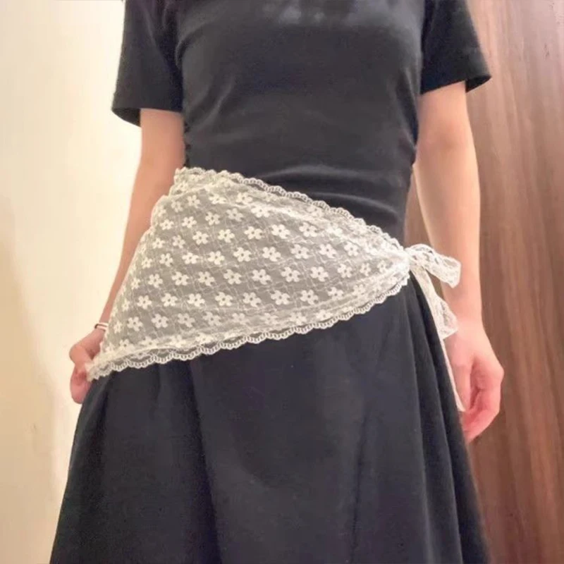 الصيف الفرنسية نمط المرأة الدانتيل مثلث وشاح الطبقات حزام تنورة الستار وشاح الخصر الحلو