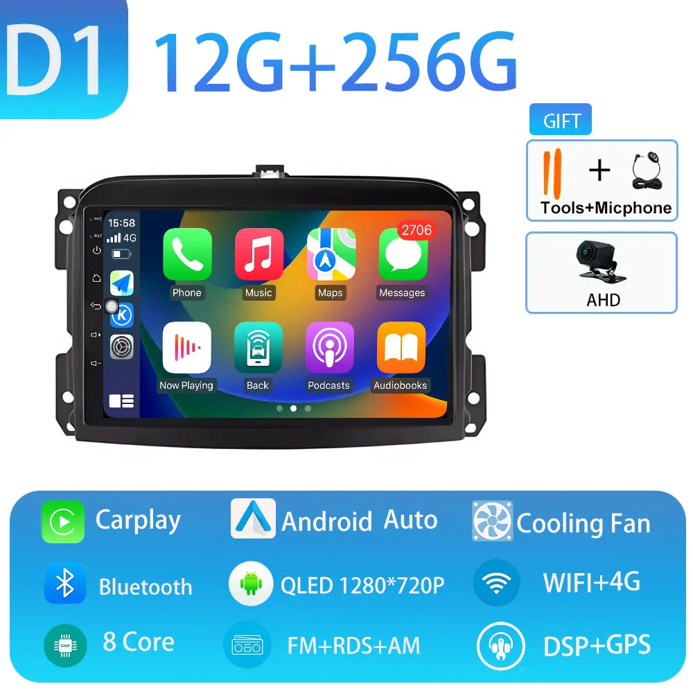 Android 15 voor Fiat 500L 2012-2018 Draadloze Carplay Stereo Scherm Autoradio GPS Navigatie Multimedia Speler 4G WIFI Head Unit