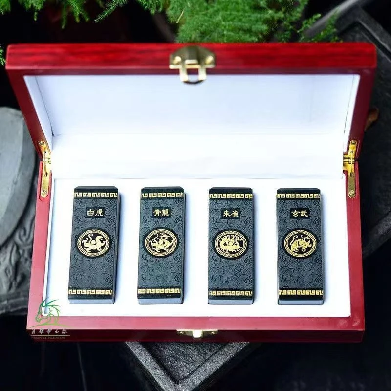 Natural Xinjiang Hotan Green Jade Four Divine Beasts Seal, Study Room Ornament, Jade Seal, Business Gift, Supports Engraving