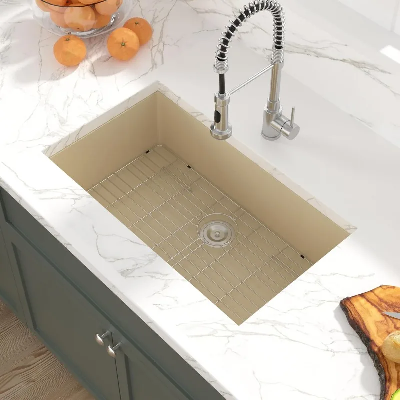 33 Inch Undermount Sink Marble Painted Stainless Steel 16 Gauge Single Bowl Under Counter Rectangular Kitchen Sink Basin