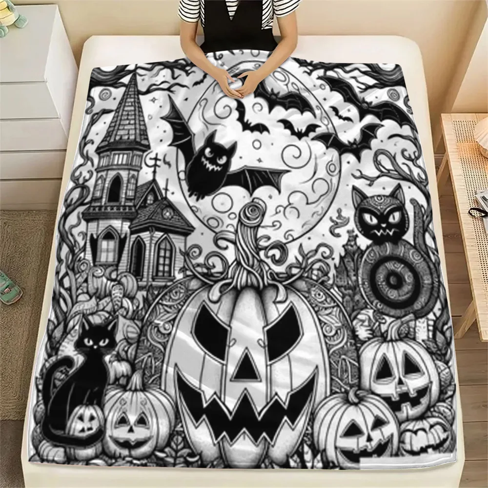 Halloween pumpkin printed flannel throw blanket
