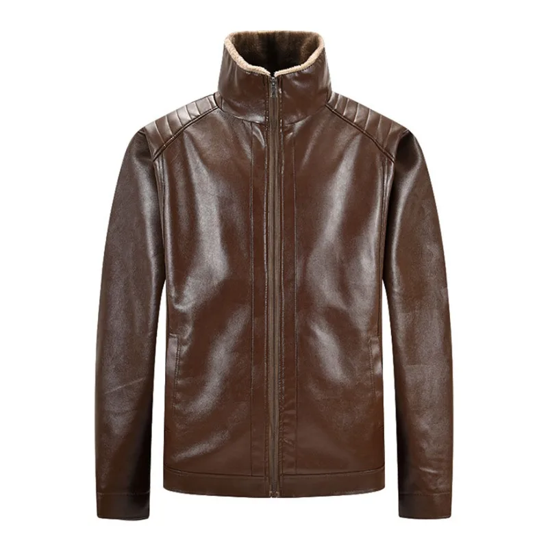 

Autumn and Winter Versatile Coat Zipper Cardigan Men's Stand Collar Solid Color Pu Leather Casual Top