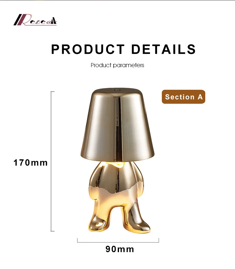 Little Golden Man Table Lamps Touch Switch Thinkers Decoration LED Night Light For Coffee Shop Bar Bedroom Reading Bedside Lamps