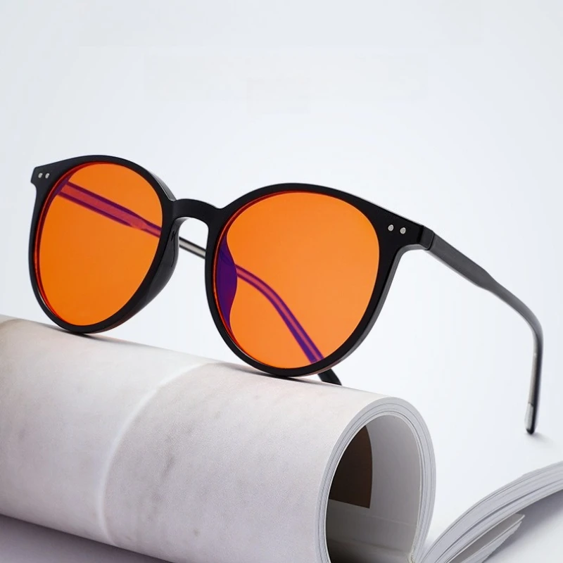 Novos Óculos Anti-Luz Azul com Proteção Contra Radiação e Melatonina para Melhor Sono, Armações TR90, Lentes Vermelho Vinho e Laranja