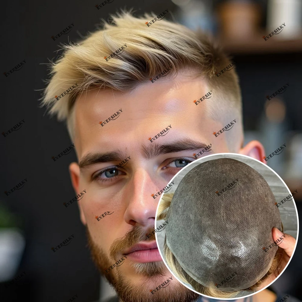 

Прочный парик из 100% человеческих волос с микрокожей Ombre Blonde для мужчин, прямой/волнистый, долговечный, 0,06 мм, капиллярный парик из поликожи