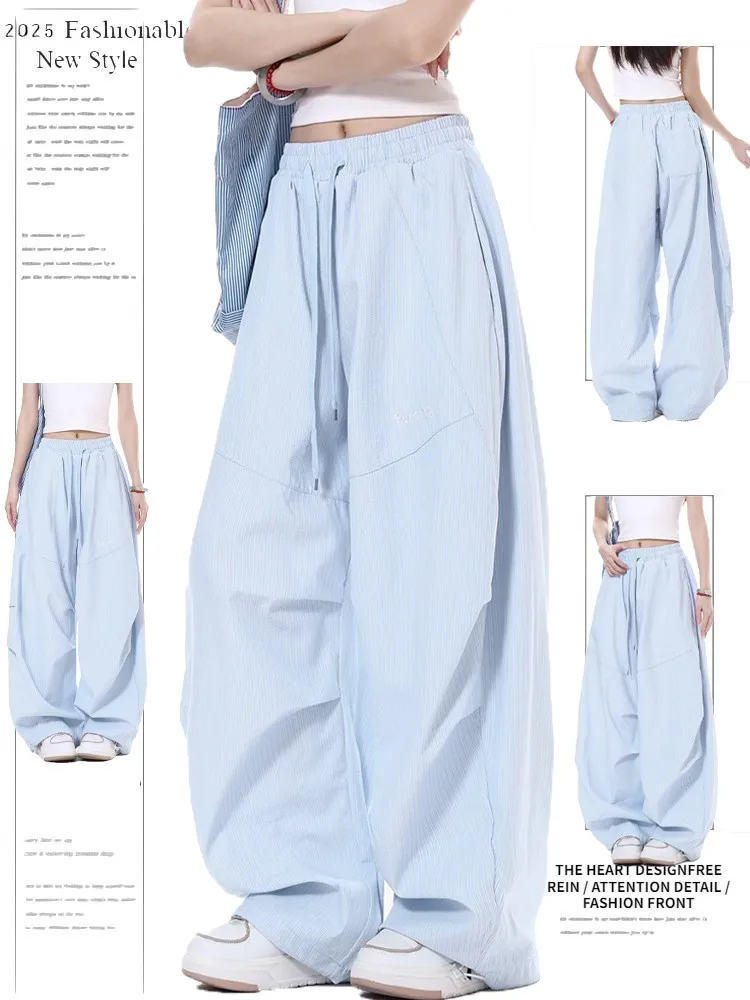 Plones de Trabajo de Paracaidista a Rayas Retro Americanos para Mujer, Plones Casus de Pierna Ancha y Corte Recto ...