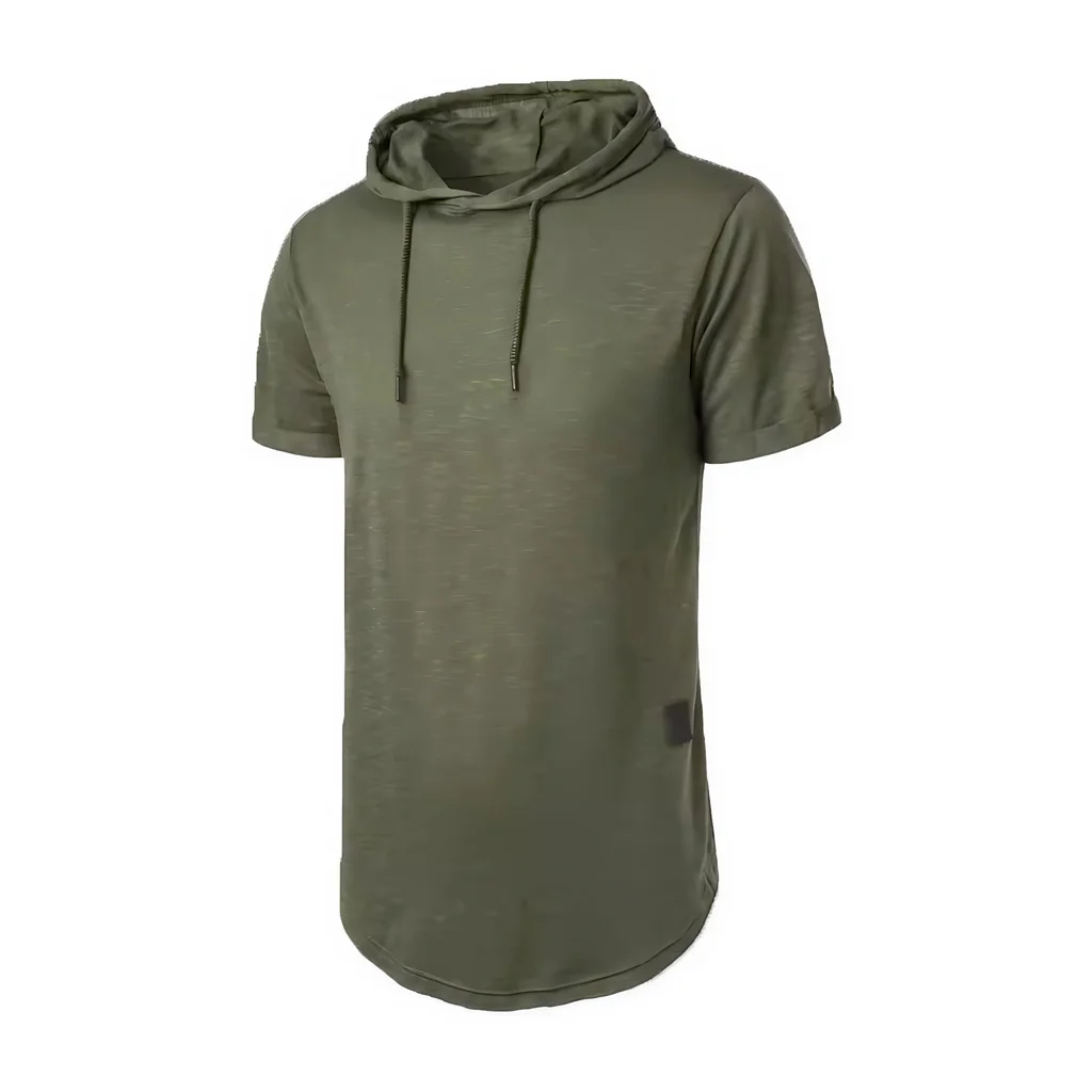 Männer Baumwolle T-shirt Kurzarm Mit Kapuze Einfarbig Slim Fit Männlich Atmungsaktive Sport Tees Leichte Fitness Männlich Casual Tops – Detail 3