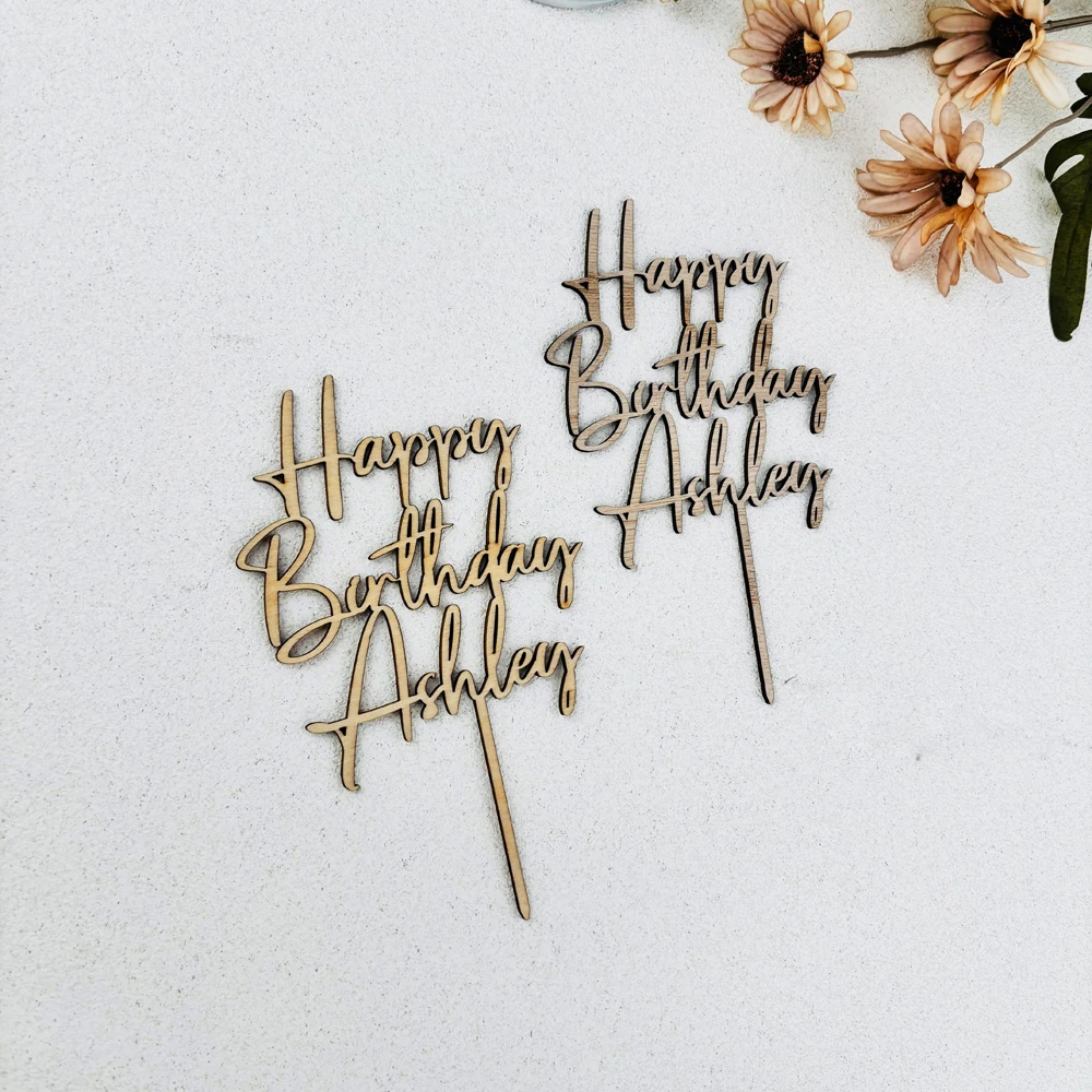 Personalisierter Happy Birthday Namens-Kuchenaufsatz, Goldener Kuchenaufsatz, Individuelle Geburtstags- und Babyparty-Dekorationen – Detail 2