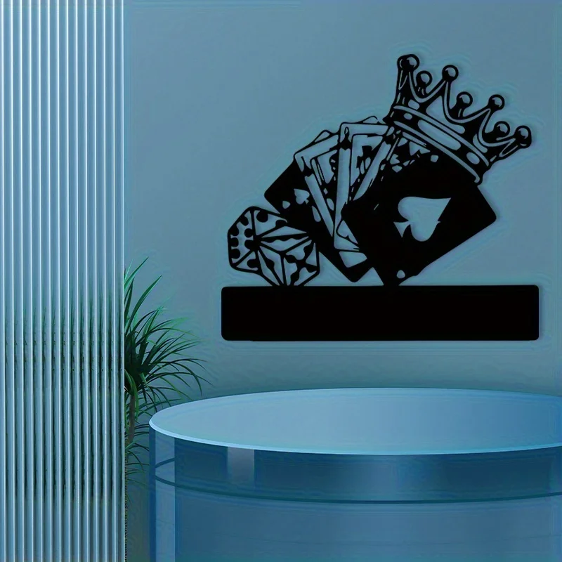 Poker King Crown Metal Wall Art - Vintage Iron Poker Decor Black White Design for Home Game Room Gift - view 5