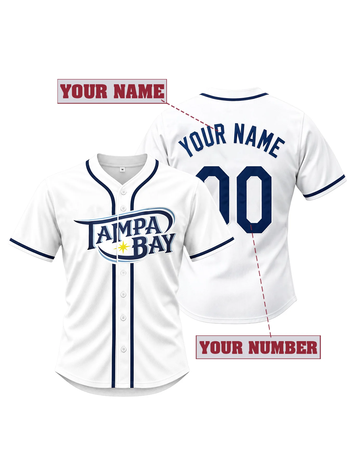 Stitched Embroidered Custom Tampa Bay Baseball Jersey Mens Personalized Name and Number Button Down Fan Shirt Retro Apparel