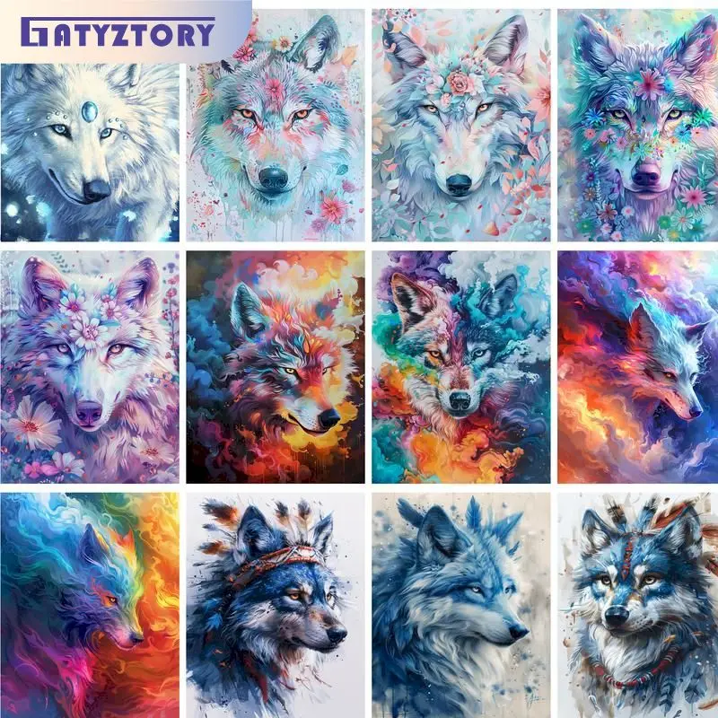 

GATYZTORY Diy Pictures By Number Wolf Animal Kits Drawing On Canvas Oil Painting By Numbers HandPainted Diy Gift Home Decor