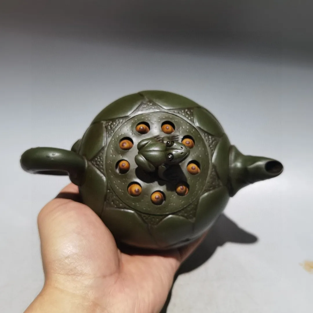 7 "الصينية ييشينغ الأرجواني الطين إبريق الشاي تمثال الضفدع غطاء جذر اللوتس وعاء اللوتس tKettle إبريق الشاي وعاء صانع الشاي جمع الثروة