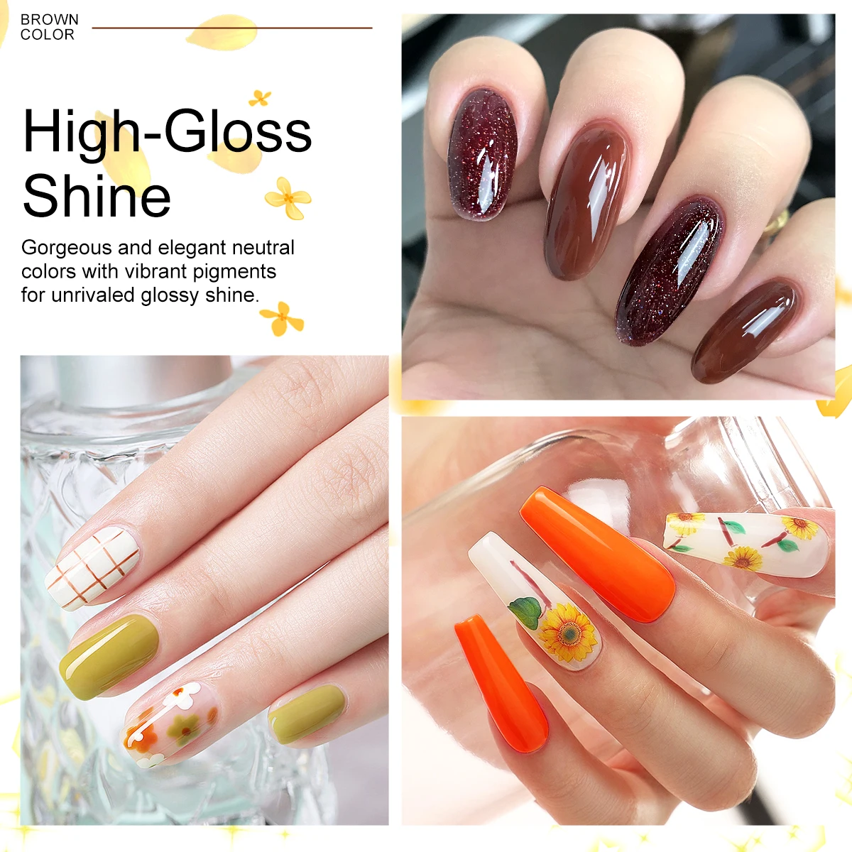 Nail Gel Polish Kit 9PCS 8ML Glitter Soak Off UV LED Gel & Top Coat Base Coat for Beginner Manicure Art DIY Salon/Home Supplies