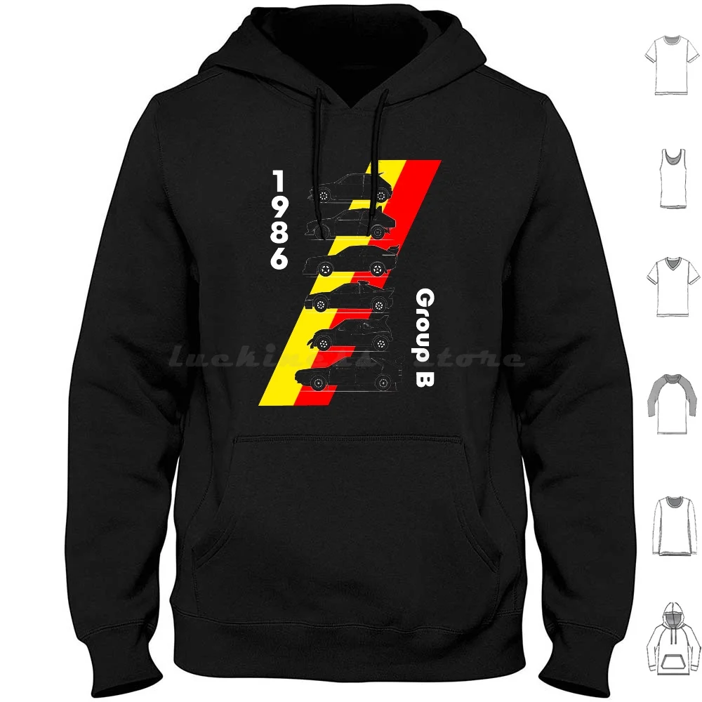 Group B Rallycars Yellow And Red Hoodie cotton Long Sleeve 1986 Rally Wrc Lancia Mg Groupb Group Groupe Racing 6r4 205 T16