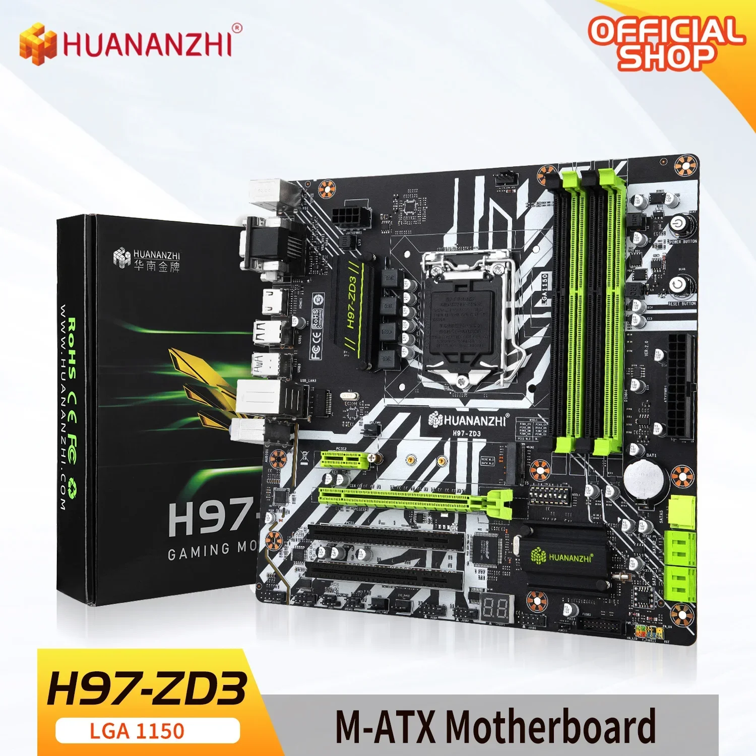 HUANANZHI H97 ZD3 H97 motherboard LGA 1150 M-ATX SATA3 USB3.0 NVME NGFF M.2 SSD support non-ecc RAM core i3 4130 i5 4460 i7 4770