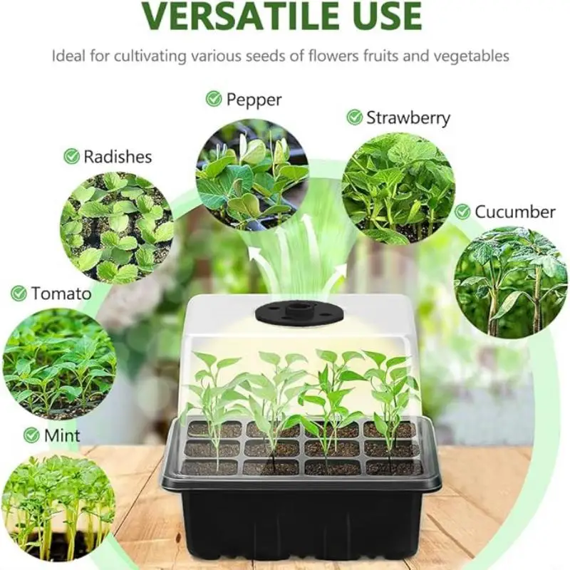 صينية بداية البذور مع أضواء النمو، مجموعتان إنبات البذور مع قبة رطوبة قابلة للتعديل، دفيئة صغيرة لإنبات البذور