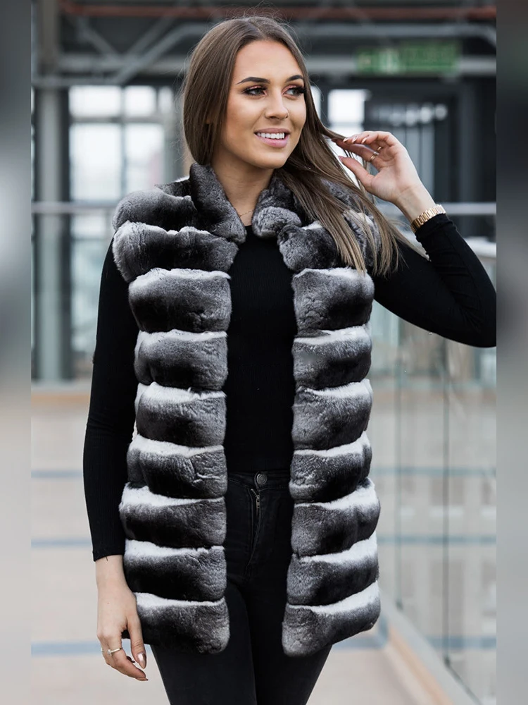 Stand Collar Sleeveless Genuine Rex Rabbit Vest Women Autumn Winter 2022 New Warm Luxury Natural Real Fur Tank Top Female