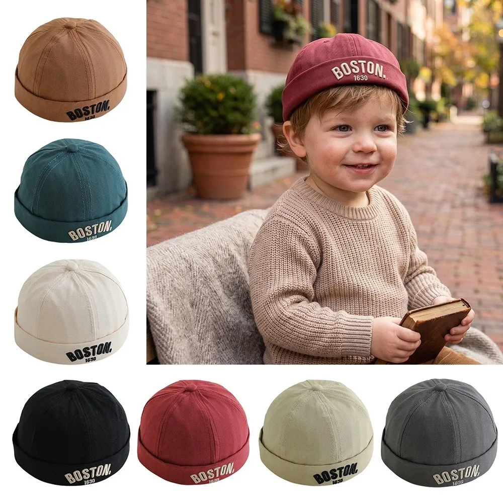 

High Quality Letter Embroidered Baby Brimless Hat Cotton Adjustable Children Melon Beanie Thin Breathable Sun Cap Summer
