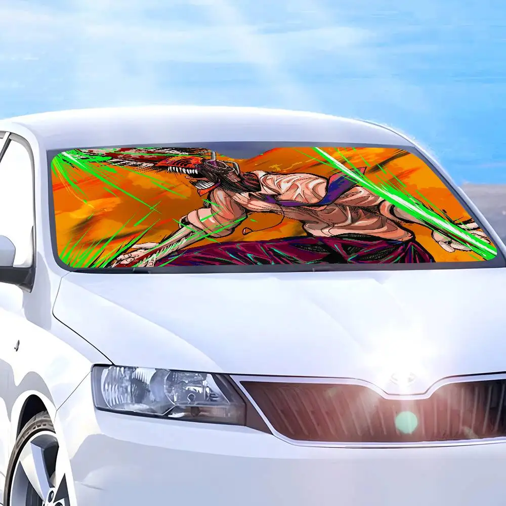 Tronçonneuse 3D homme Anime pare-brise chauffant pare-soleil fenêtre de voiture pare-brise couverture pare-soleil Auto pare-soleil bâches de voiture