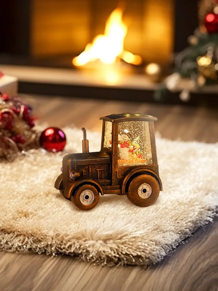 Christmas Steam Car Decoration Glowing Water Filled Small Wind Light Desktop Ornament Replaceable Battery Music Box