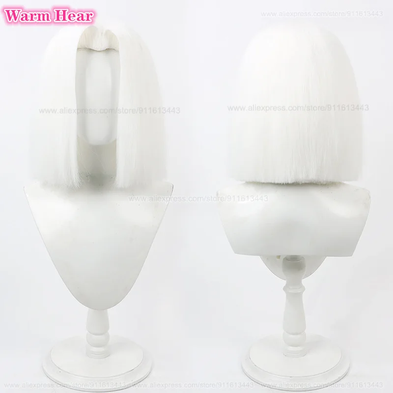 

New! Anime Hotel Lute Synthetic Wig Short White Beauty Tip Cosplay Wig Bob Heat Resistant Hair Halloween Party Wigs + A Wig Cap