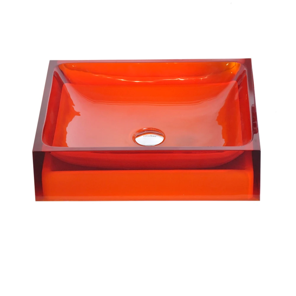 Bathroom Rectangular Resin Counter Top Sink Vessel Cloakroom Vanity Colored Wash Basin 38246-556