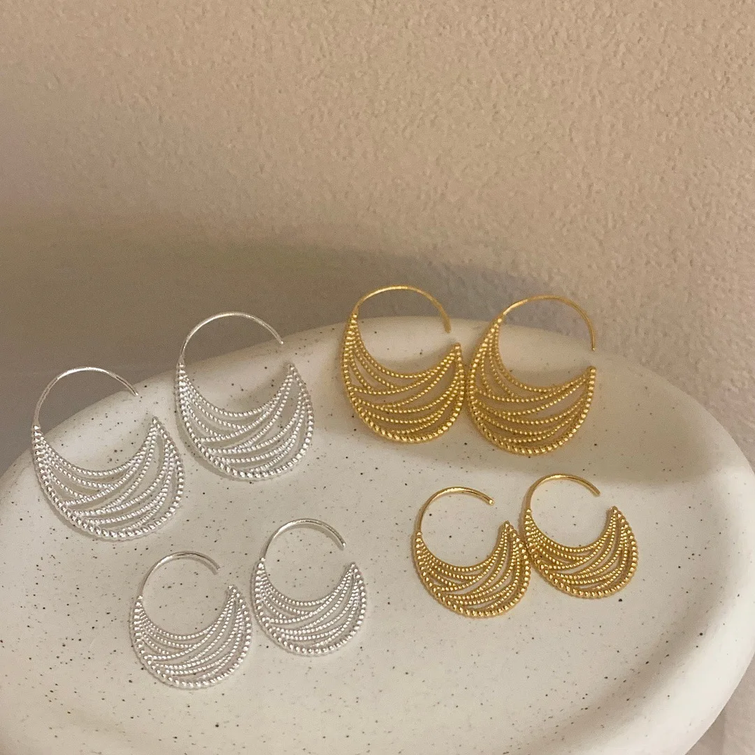 Light Luxury Commuter Earrings Oval Hollow Real Gold Plated Copper Elegant Trendy Versatile Daily Wear Ear Ornaments For Ladies