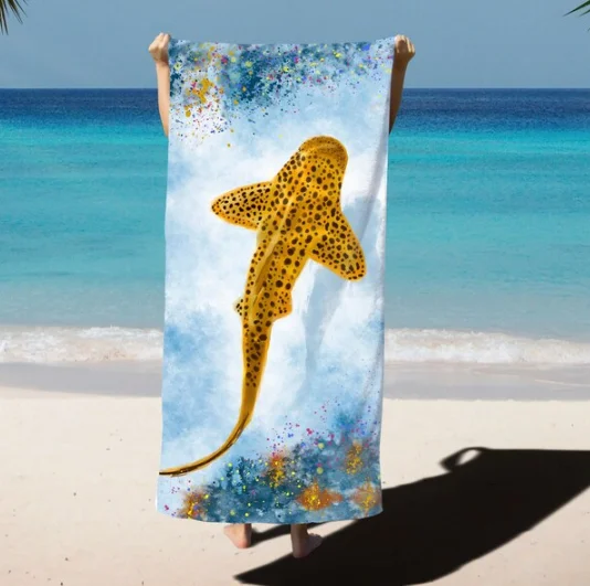 Leopard Shark Beach Towel Ocean Art Coastal Decor Towel Beach Towel Microfiber Large Sand Free Quick Dry Towels