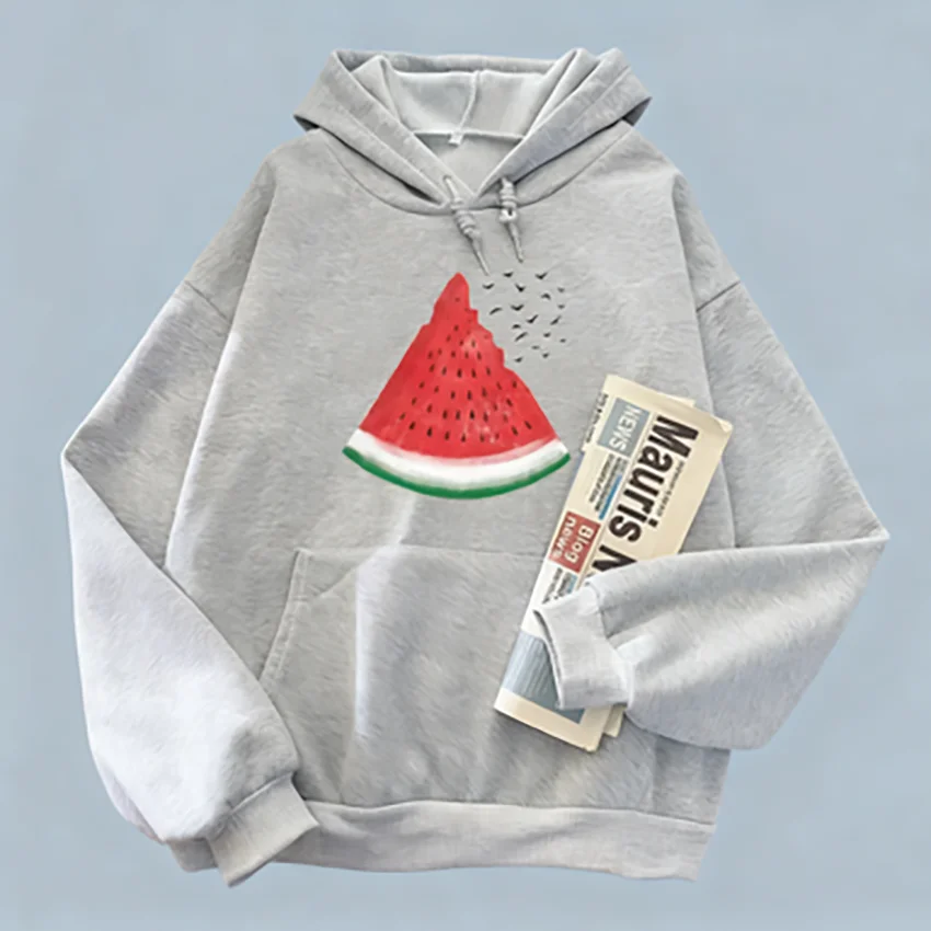 سترة نسائية بغطاء للرأس برسومات البطيخ أنيقة للخريف والشتاء بأكمام طويلة ملابس غير رسمية Con Capucha