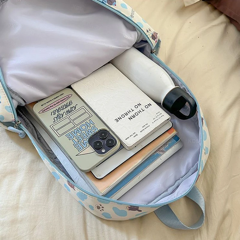 HAEX Kawaii Leopard Women Backpack 2025 Transparent Doll Show Ita Bags Female Large Capacity Students Commute Pockets Laptop Bag