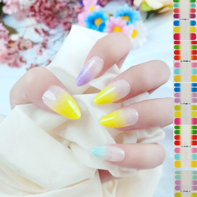 สติกเกอร์ติดเล็บลายกลิตเตอร์ไล่สีสันสดใส แบบกดติด ปิดเต็มเล็บ พร้อมกาวในตัว สำหรับตกแต่งเล็บ