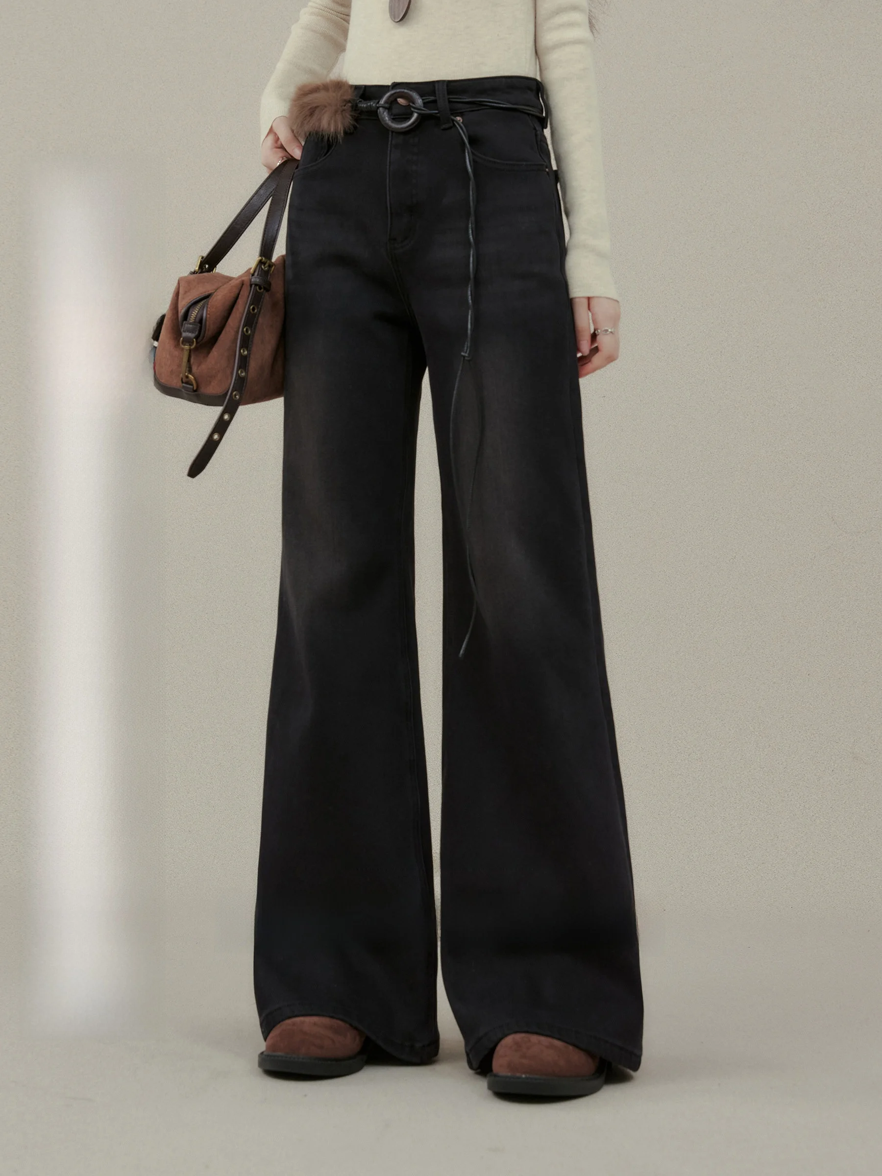 

Ele Джинсы-колокольчики с высокой талией, женские прямые джинсы, осень-зима, новые расклешенные джинсовые брюки больших размеров